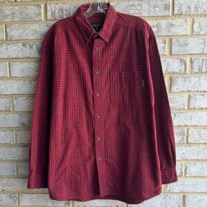 Woolrich Long Sleeve Button Up Collared Red 100% Cotton Shirt Men's Size L